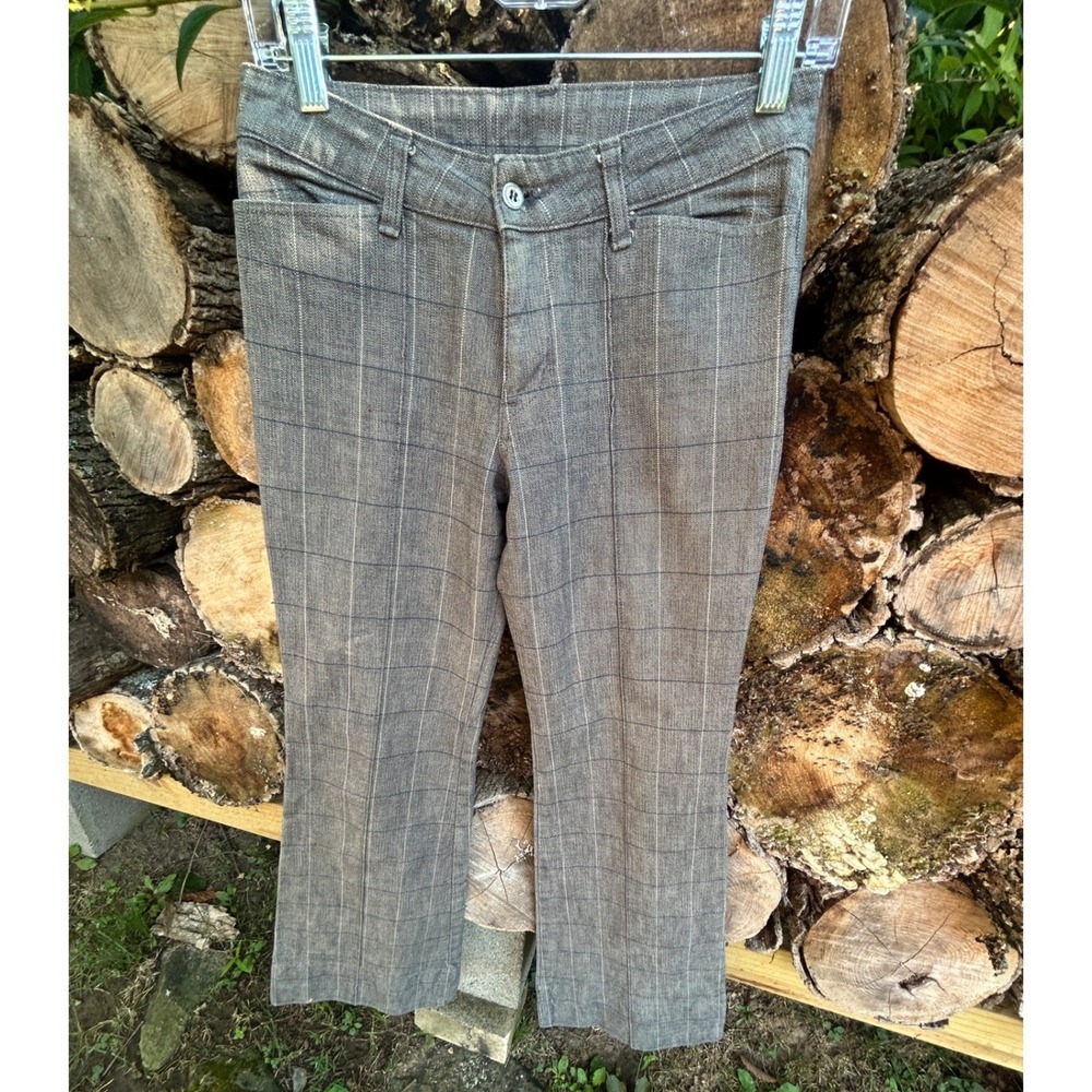 Betty Smith Trousers Grey Cotton Plaid Flared Mid Rise 90s Dark Academia Y2K